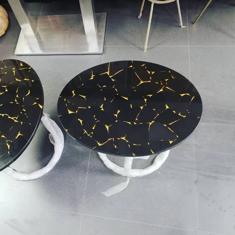 product ydstone high quality natural marble athens black gold plate polished marble dining table-3