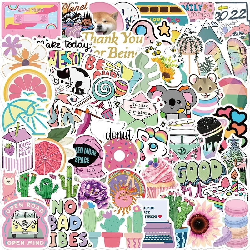 50pcs/pack Mixed Pink Cartoon Stickers For Computer Notebook Car Decal ...