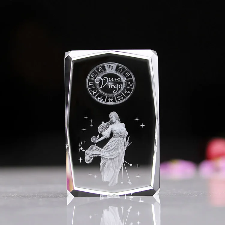 Groothandel K9 3d Laser Gegraveerd Glas Maagd 12 Zodiac Kristal Geschenken Voor Souvenir Geschenken