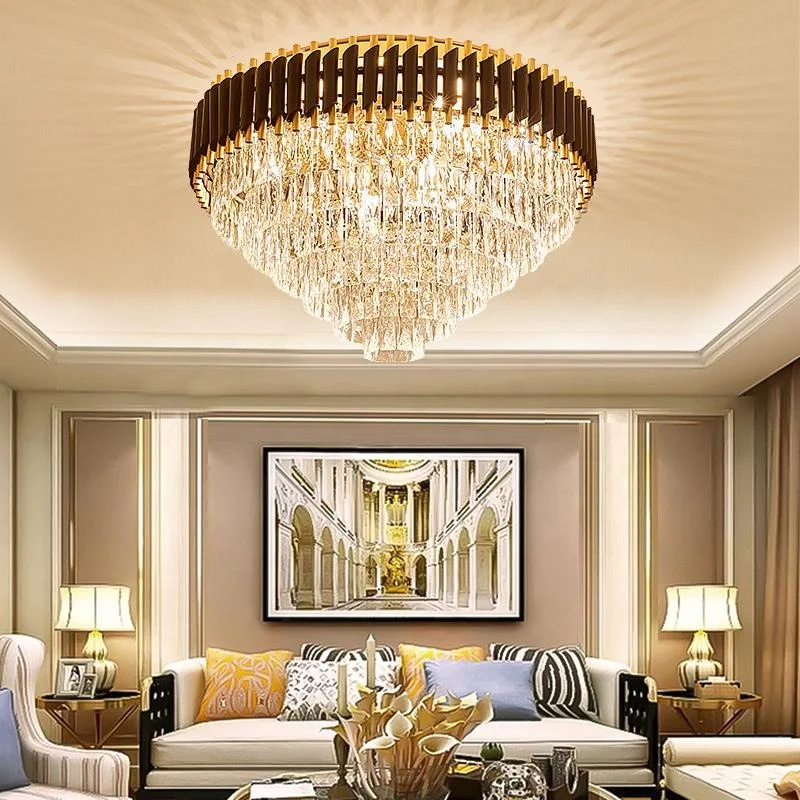 Small Round Crystal Ceiling Chandelier Lights With  Black Metal Parts