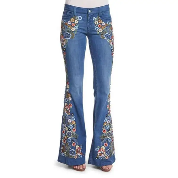 Wholesale Women Flared Jeans Ladies Wide Leg Denim Pants Women High Waist Bell Bottoms Jeans