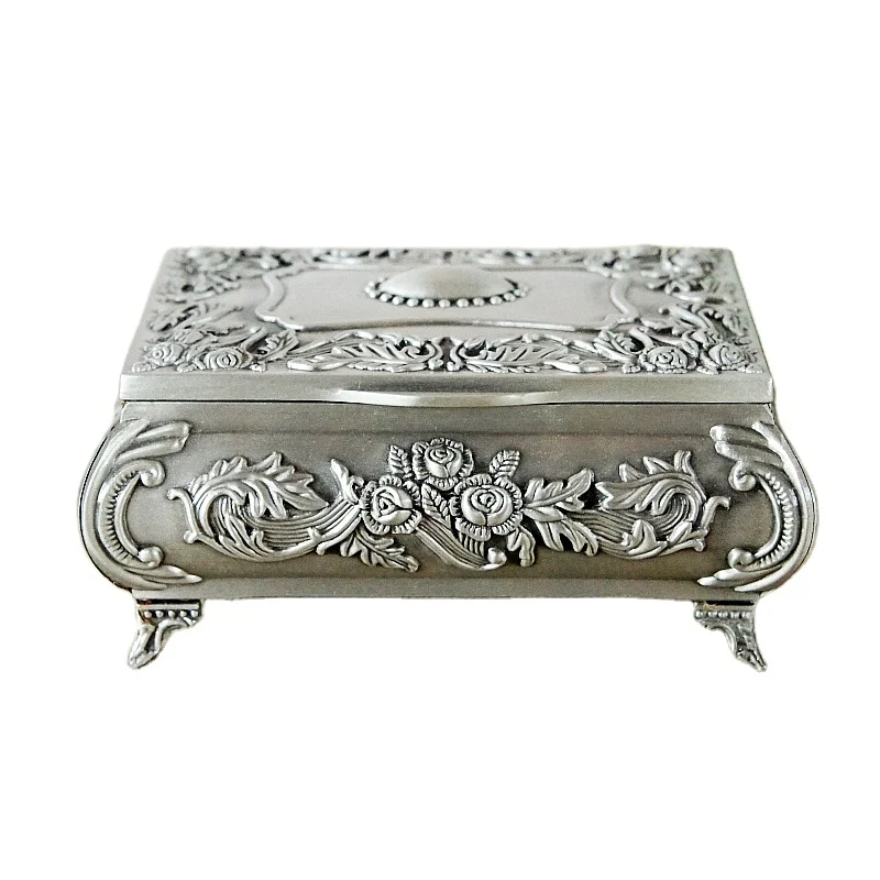 Wholesale Custom Antique Sterling Silver Plated Jewelry Box Metal Trinket  Jewelry Box