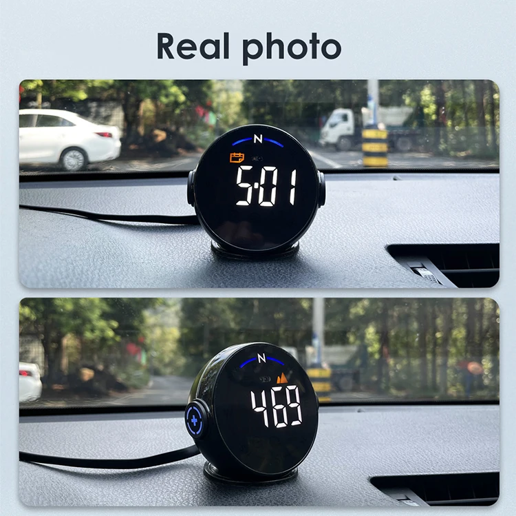 Vjoycar General Hud Car Gps Speedometer Compass Hands Free Round HUD Head Up Display MPH KMH Overspeed Alarm for Energy Vehicles