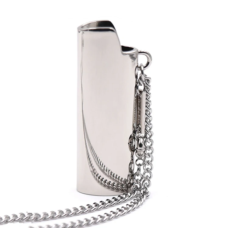 Wholesale Metal Lighter Case Custom logo Necklace Pendant Chain J3 J5 J6  cigarette case with lighter metal bic lighter case From m.