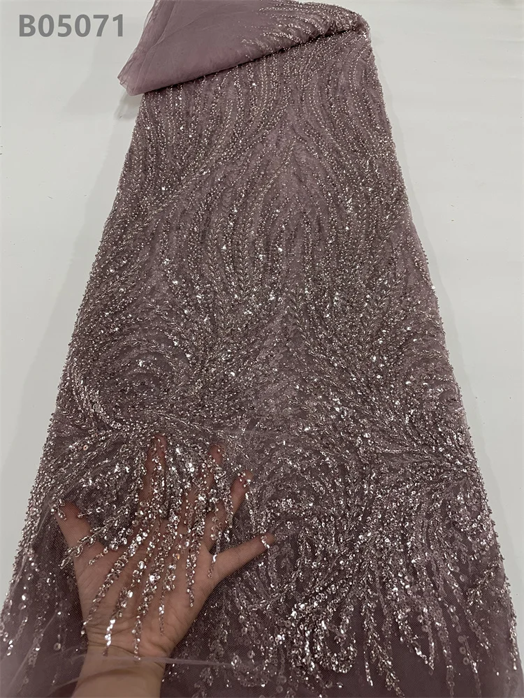 Magenta Woman African Dress Bead Fabric Luxury Beaded Lace Fabric ...