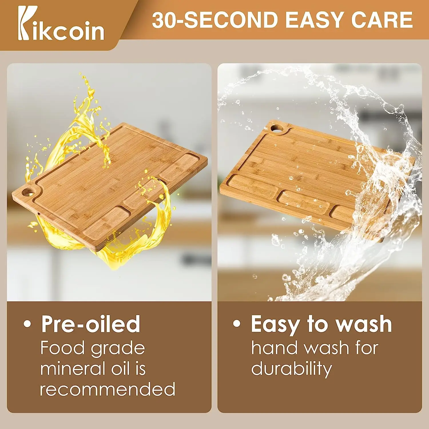 product bamboo kitchen cutting board 3 piece set kitchen cutting board with 3 built in compartments and juice tank-2