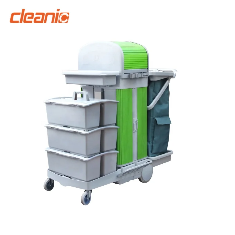 Full Set Multi-Purpose Multifunction Cleaning Trolley for Hospitals with Bucket Duster Flat Spray Mop Broom