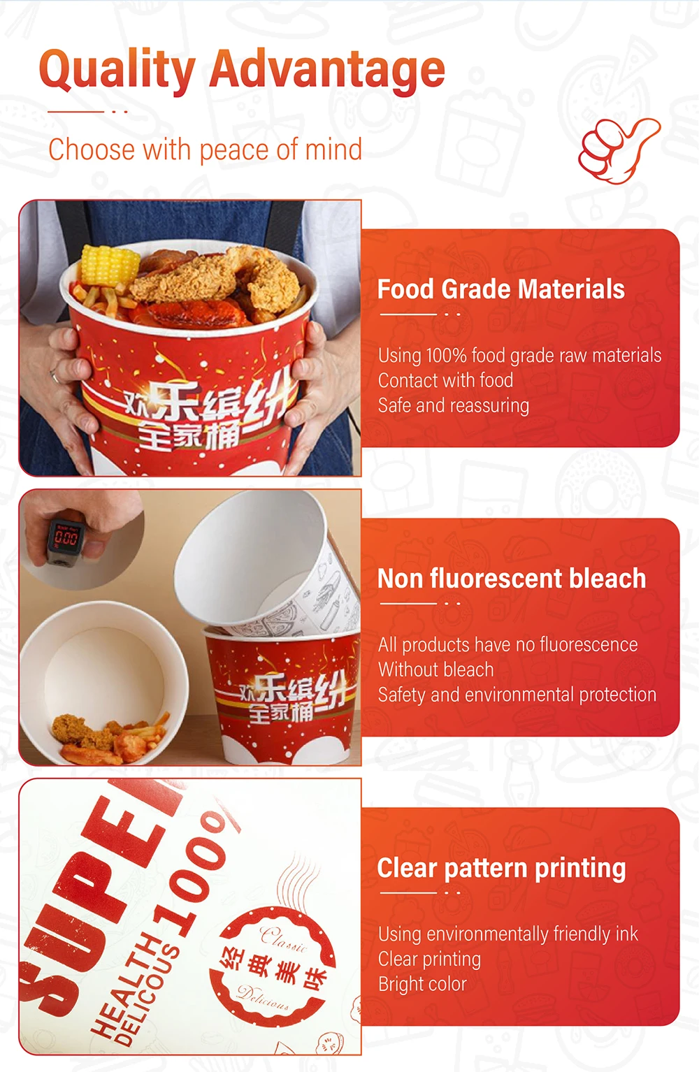 Large Capacity Custom Fried Chicken Paper Bucket Take Away Food