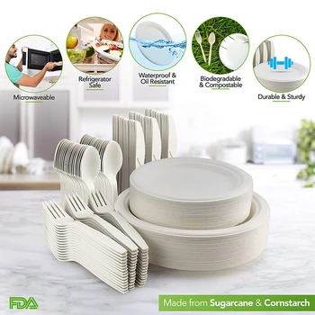 50PCS Disposable Plates Compostable Paper Tableware Set Ecological