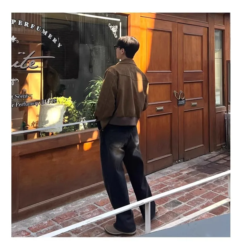 Melard Outfit American Retro Brown Jacket Men Spring Autumn Vintage Short Streetwear Bomber Jacket manufacture