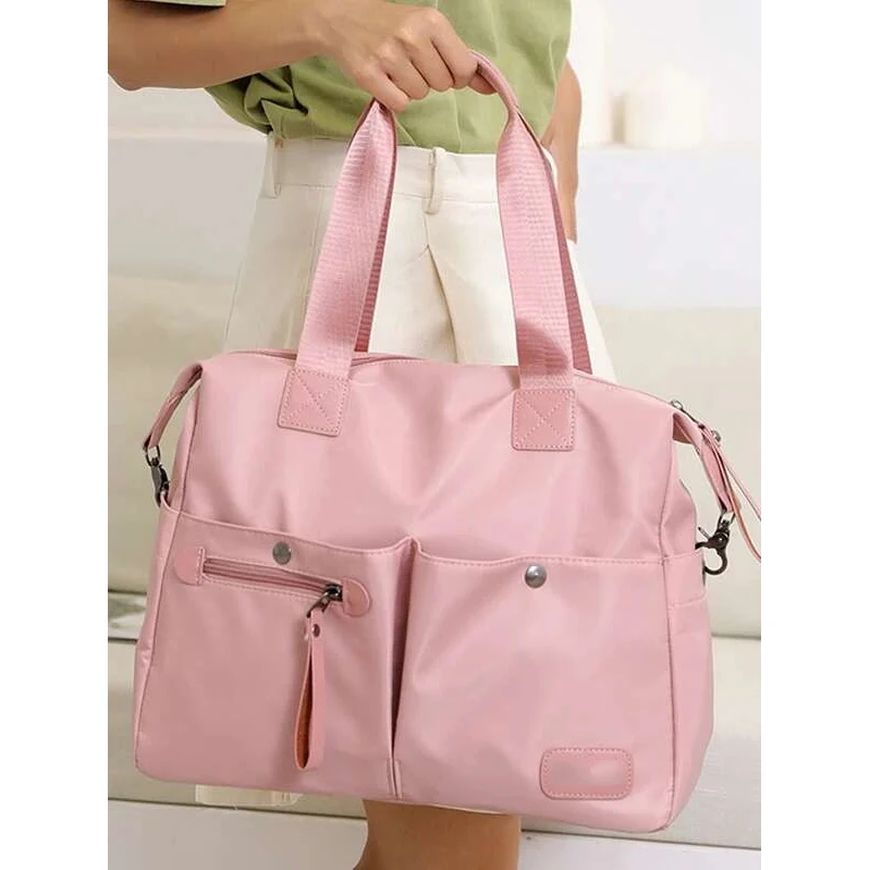 Женская Большая большая Розовая нейлоновая спортивная сумка-тоут с надписью для поездок сумка напечатанным логотипом