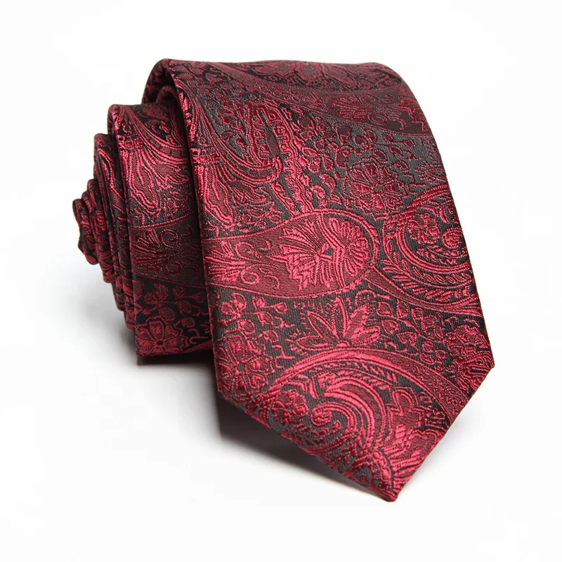 Men's Luxury Paisley Jacquard Polyester Necktie Handmade Custom Black Slim Floral Tie Brands Label