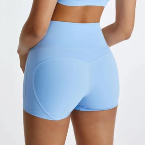 V High Waist Four Way Stretch Fitness Elasticity Breathable Workout High Waist Female Nylon Spandex Yoga Shorts for Women