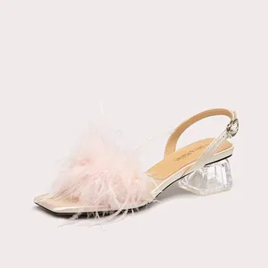 Thin Heels Furry Sandals for Women Summer New Arrival Plus Size Heel Elegant One-strap Sandals