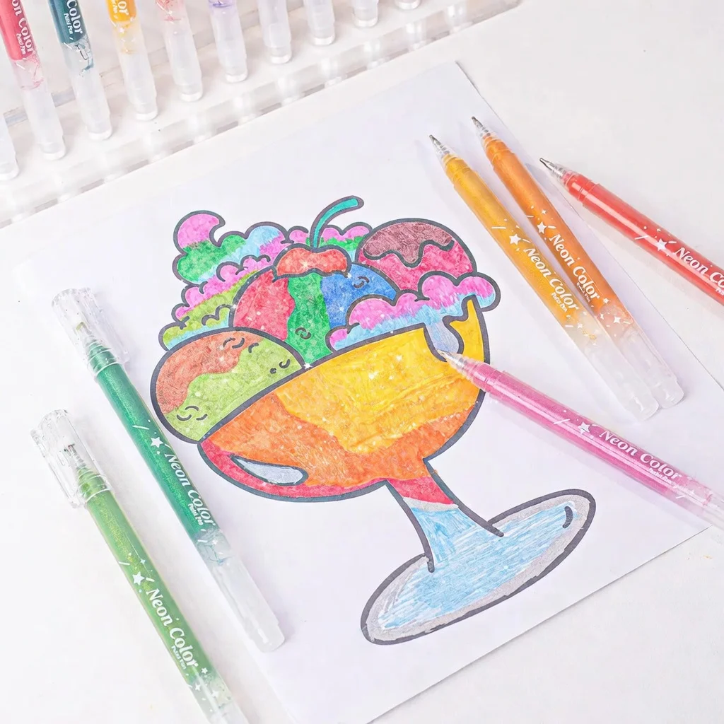 Professionelles Neon Glitzer Gelstift Set Für Malbücher Und Kunst_voghion.com