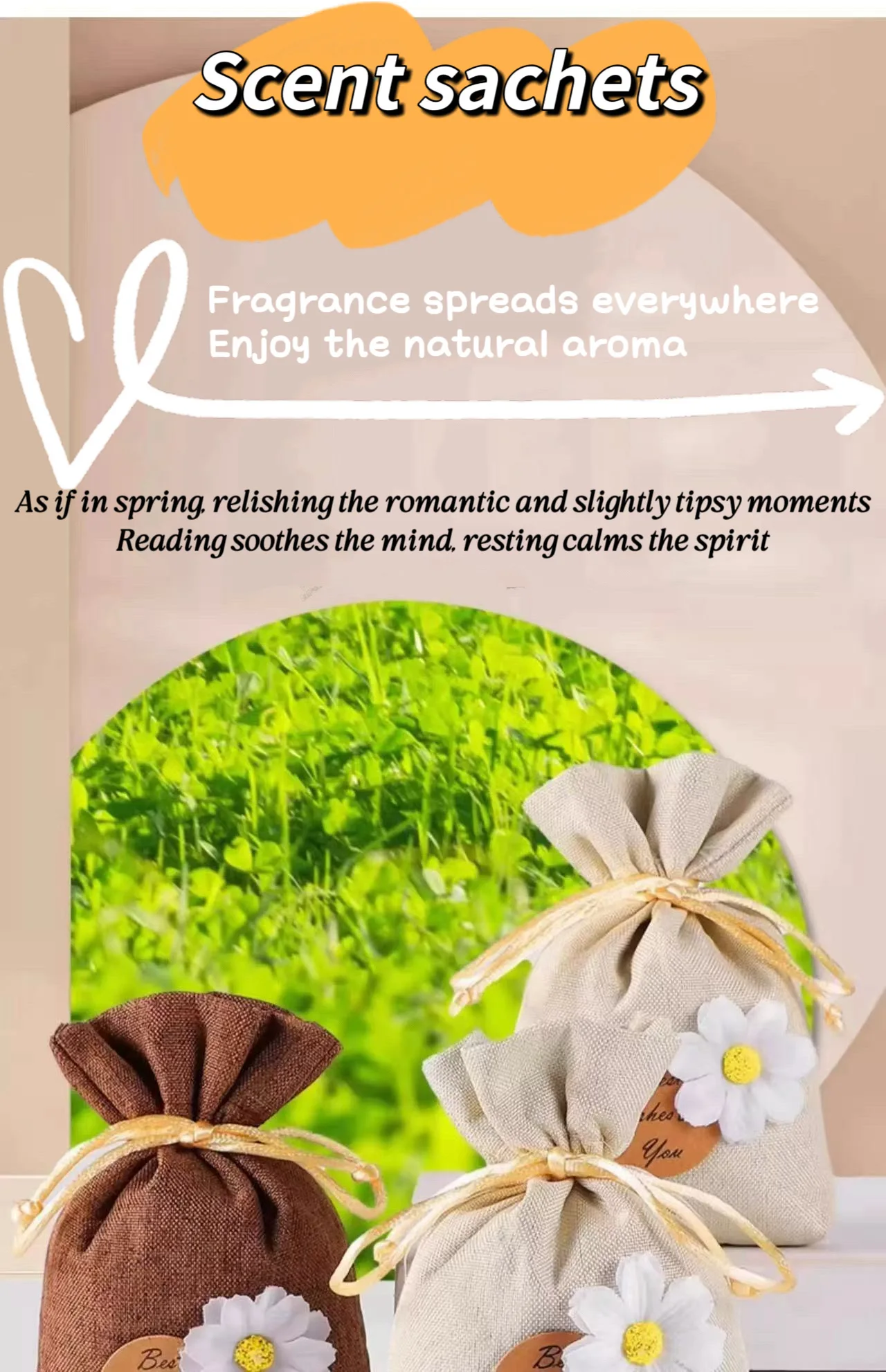 product wholesale linen scented sachet bags fragrance aroma beads scented cloth sachet premium checkered cloth orange string bag-21