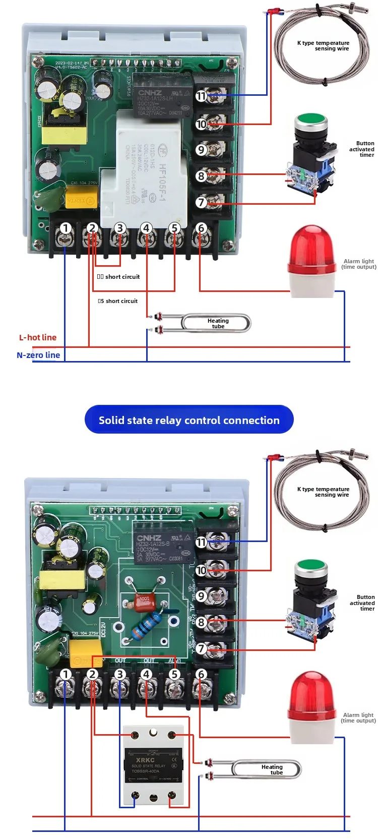 220V Digital Control Box Temperature Controller Timer for Hot Press Stamping Machine K-type Manual/Automatic Plastic 30A Relay
