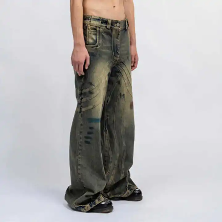 For Jeans Custom Wash Regular Straight Vintage Distressed Flared Stacked Cargo Pant Denim Pants High Button Hombre Jeans Men gallery 8