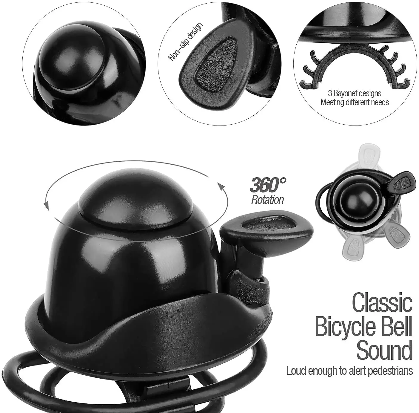 Superbsail Bell Scooter Bike Spare Parts Accessory Electric Scooter Bell Bike Handlebar Bell Ring Aluminum Black Horn supplier