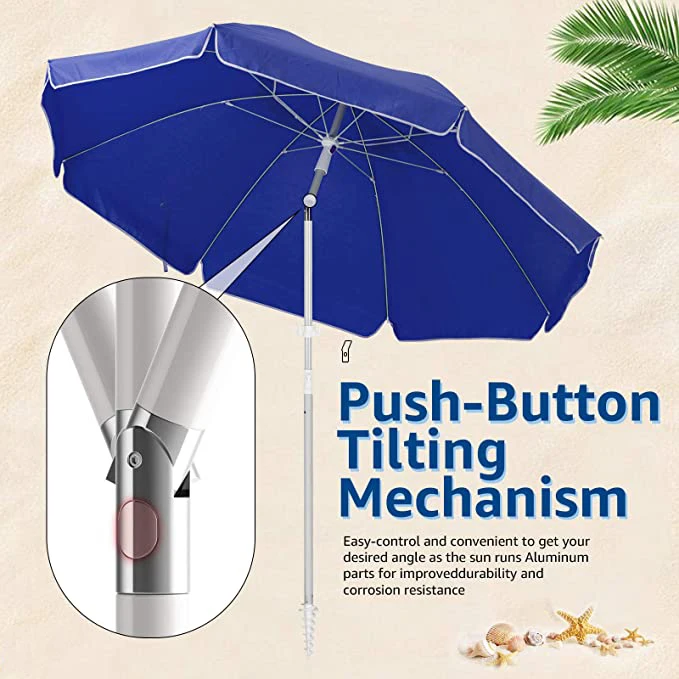 Outdoor Custom Portable Sunshade Beach Umbrella With Push Button Tilt