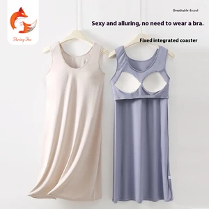 Ladies Plus-Size Seamless Knitting One-Piece Camisole Casual Style Solid Color Sleeveless Vest with Chest Pad
