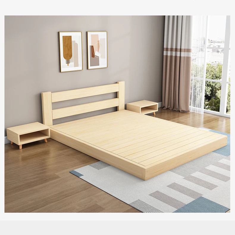 Custom Size Nordic Style Solid Wooden Bed Modern Simple King Queen Oak
