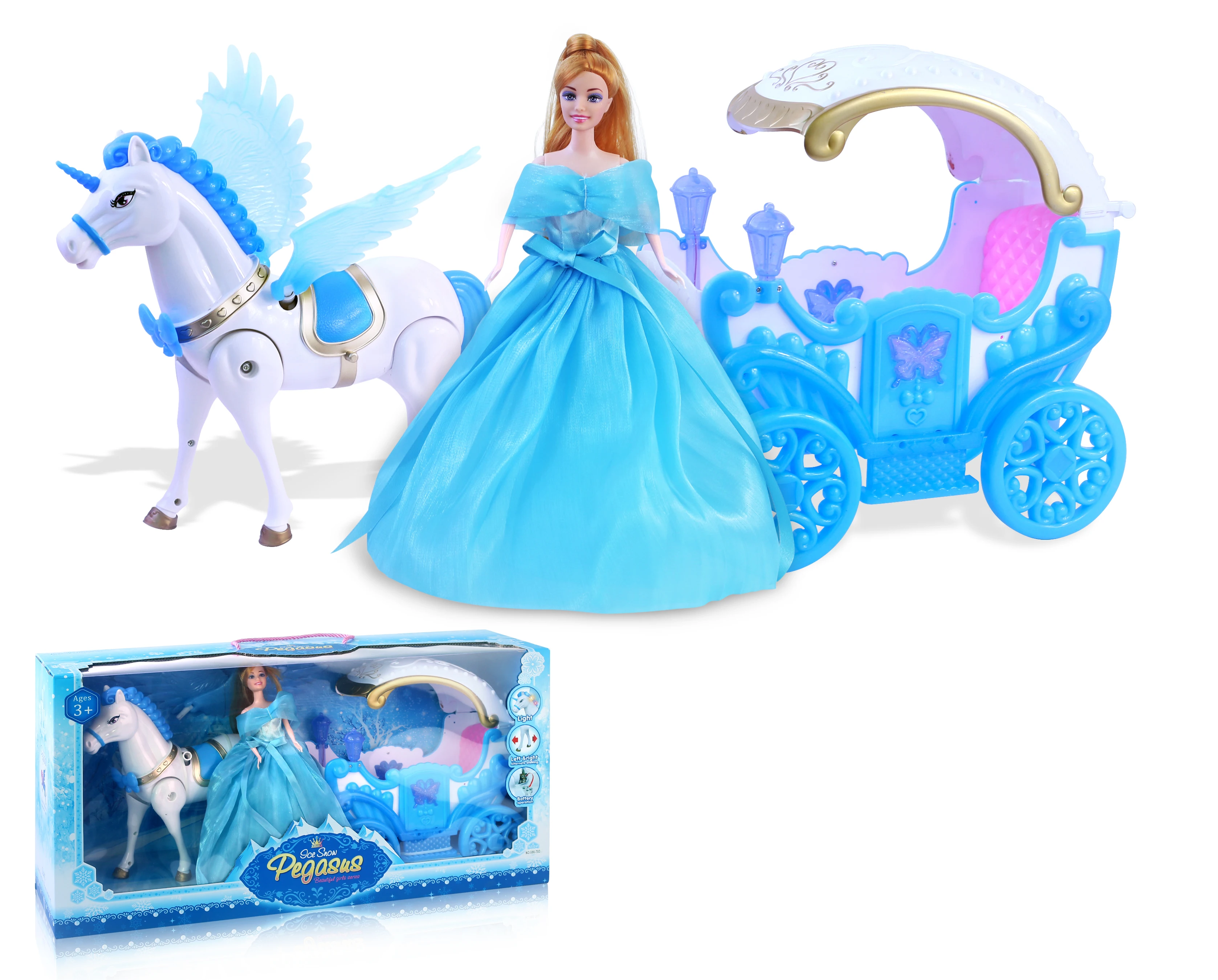 Fantasy Horse And Carriage Toy Girl Play House Doll Toy Walkable 11.5