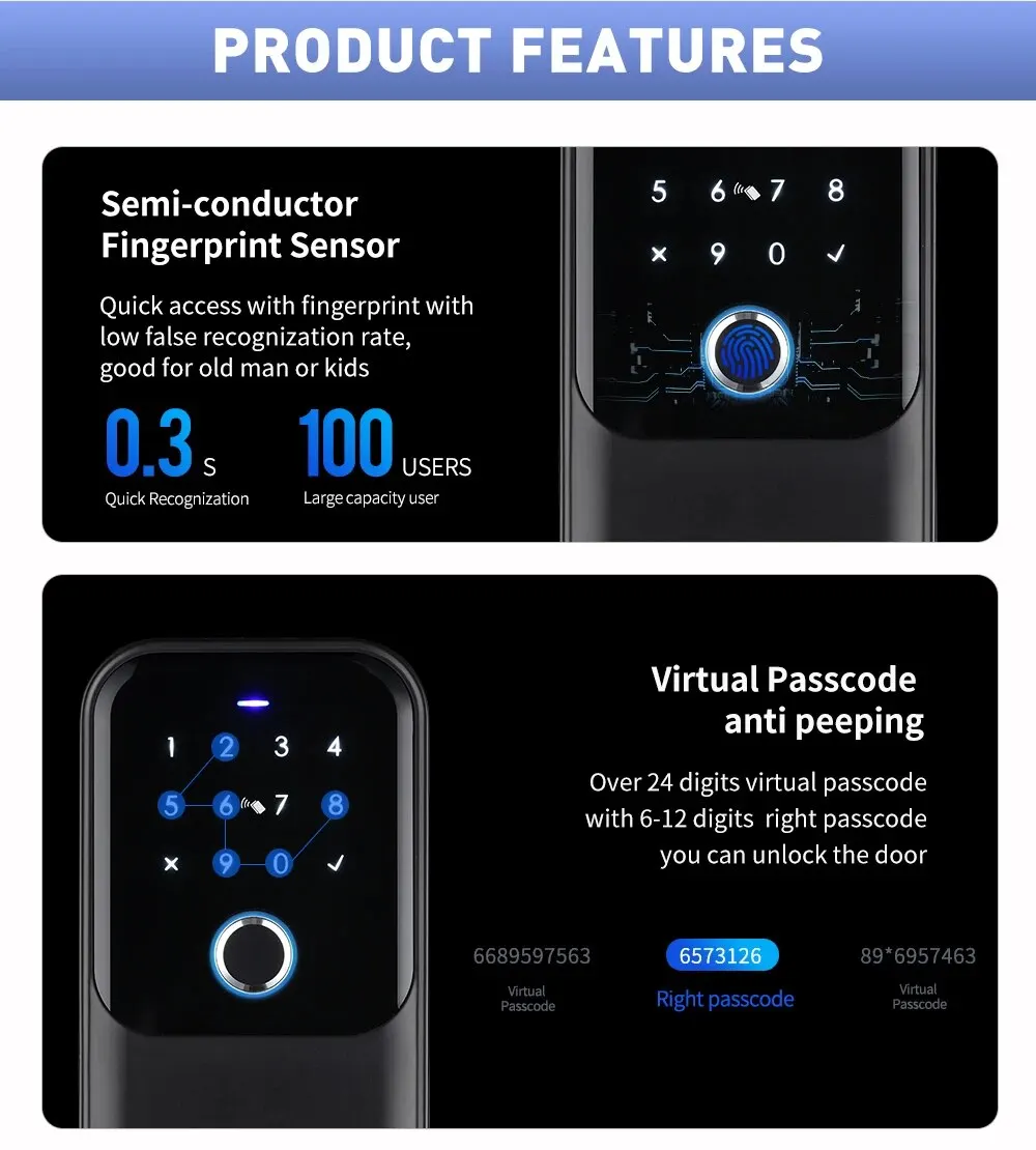 TTlock Password Fingerprint Digital Card Inteligente Tuya Electronic  Door Lock IP65 Waterproof  Smart Key Lock Box