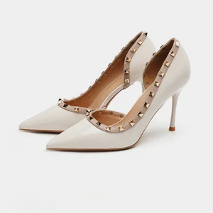 Height Increasing Spring 2026 Featuring Slip-On Closure and Rivet Detail Pointy Closed Toe Pumps High Top Thin Heels Shoes