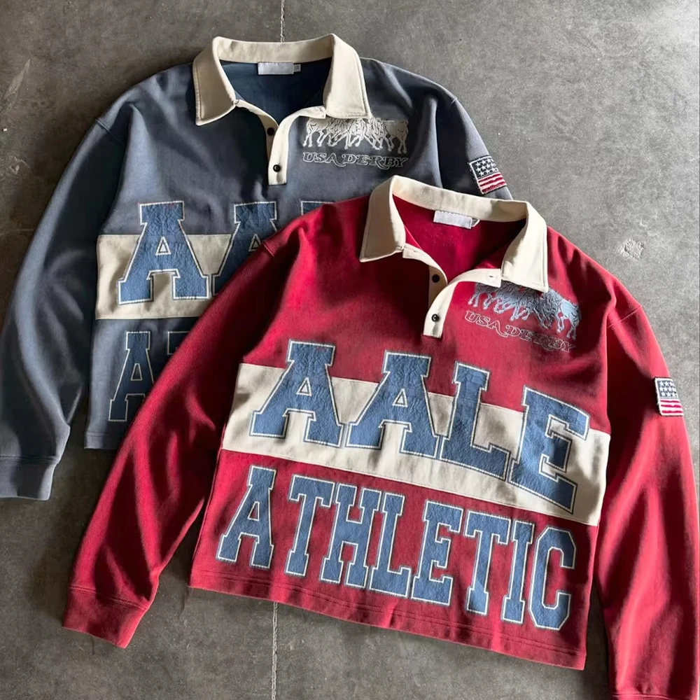Custom Streetwear Oversized Rugby Jersey Shirts Cropped Fit Boxy Screen Printing Embroidery Man Knitted Cotton Polo Long Sleeve