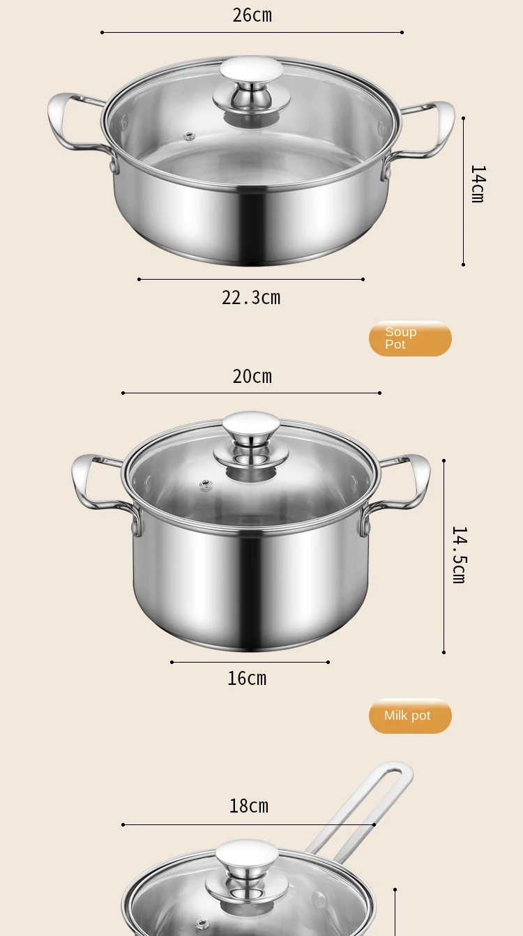 Hot Sale Cooking Pot Set Non Stick 3 Pcs Set Stainless Steel Cooking Pots Frying Pan Cooking Pot