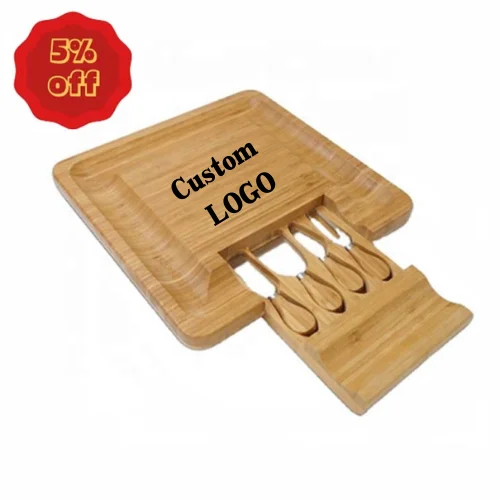 Разделочная доска с бамбуковым сыром набор столовых приборов 4 ножами слайсер инструменты выдвижная посуда ящик для сыра