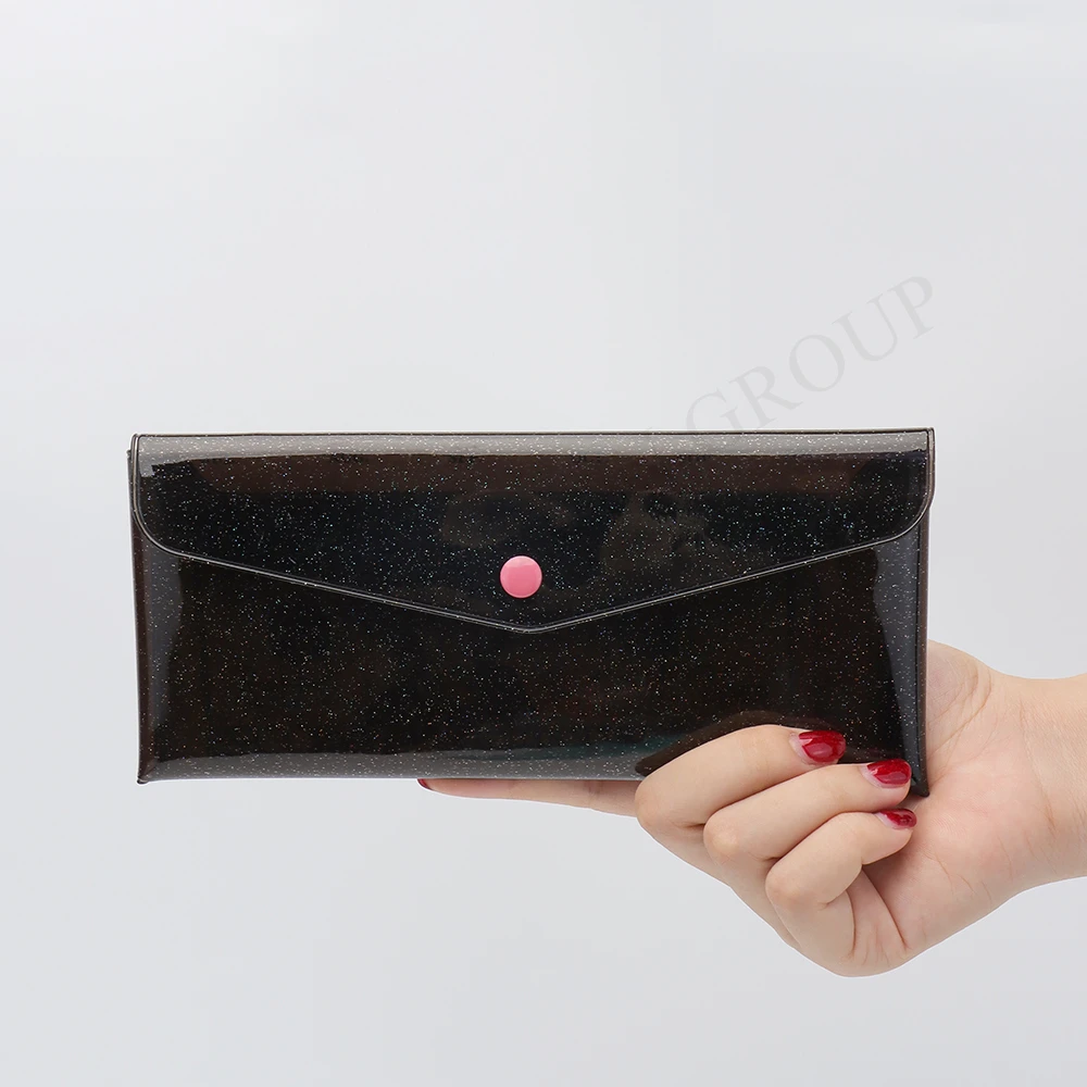 Glitter Clear Makeup Bag Iridescent Pencil Pouch Transparent PVC Cosmetic  Bag Organizer Travel Snap Closure Handbag Cash Pouch, image size:1000x1000