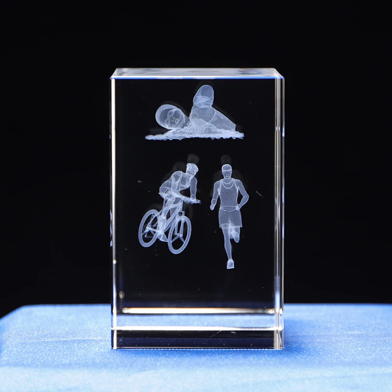 product customized crystal 3d laser triathlon laser engraved swimming cube for sport souvenir-37