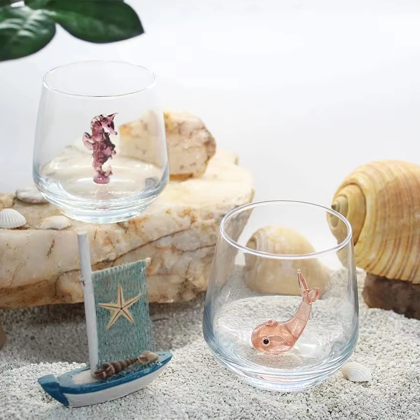 3D Drinking Glass Cup with Cute Animal Figurine Inside, Hand Blown Glass  Figures Inside Mug, Stemless Glass for Wine, Water