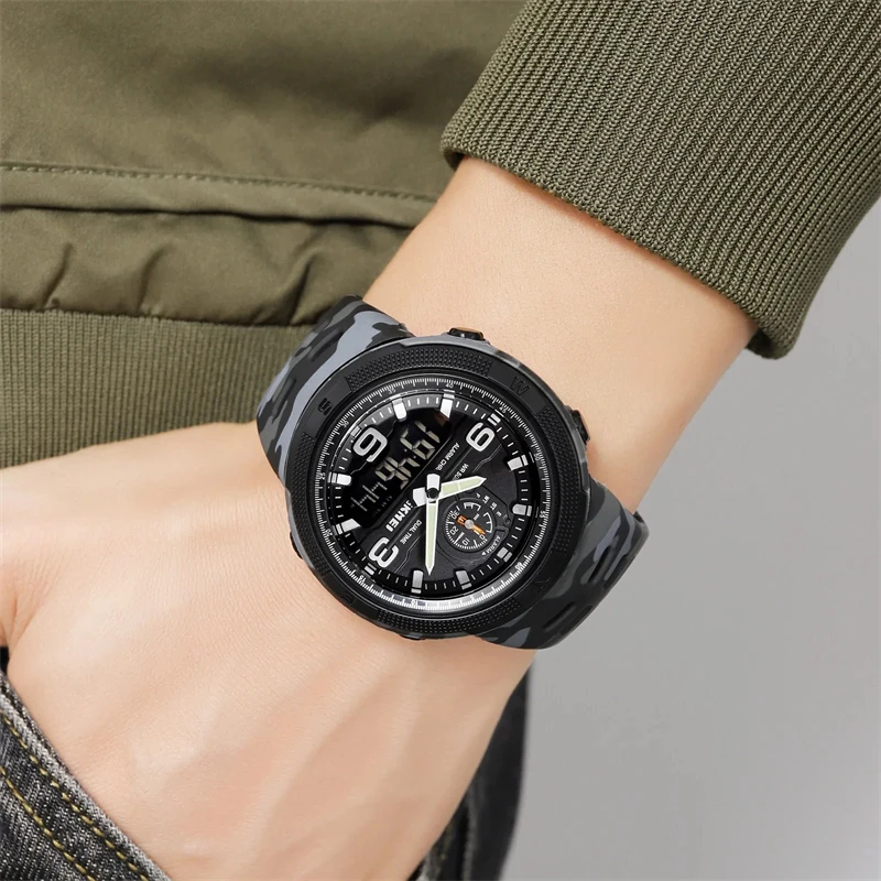 メンズ腕時計 スポーツ アウトドア 防水 デュアルディスプレイ デジタル 多機能 ミリタリー ストップウォッチ ブルー