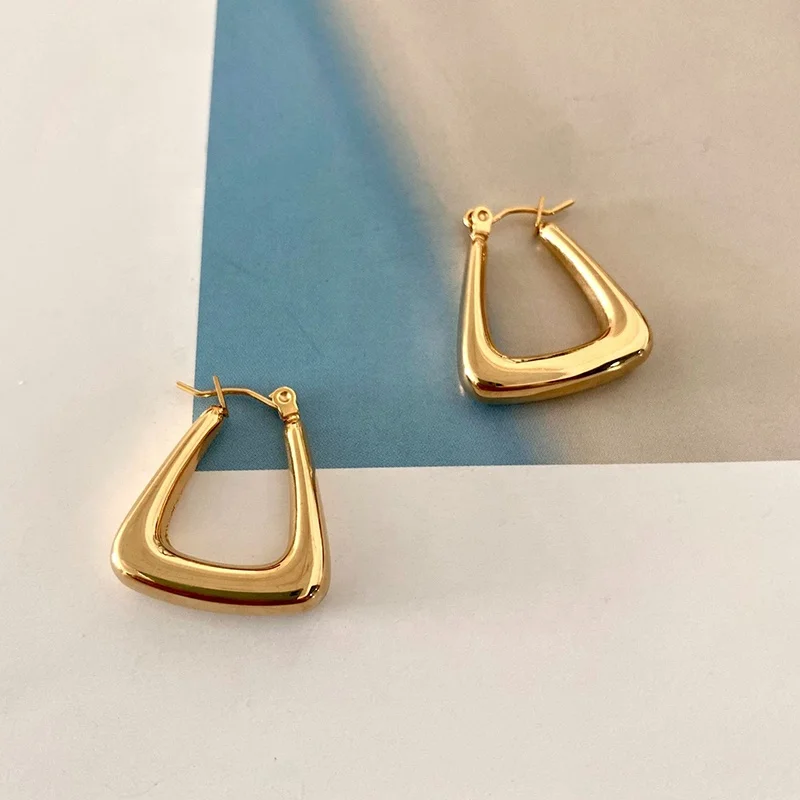 Tarnish Free 18k Gold Plated Hollow Oval Square Geometric Bold ...