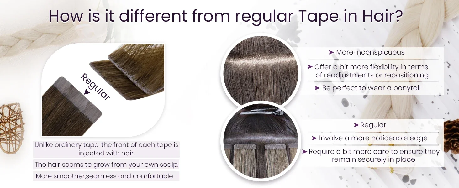 LaaVoo Virgin Injected Tape in Hair Extensions 100% Real Brazilian Hair 5Pcs&20Pcs Pure Color_voghion.com