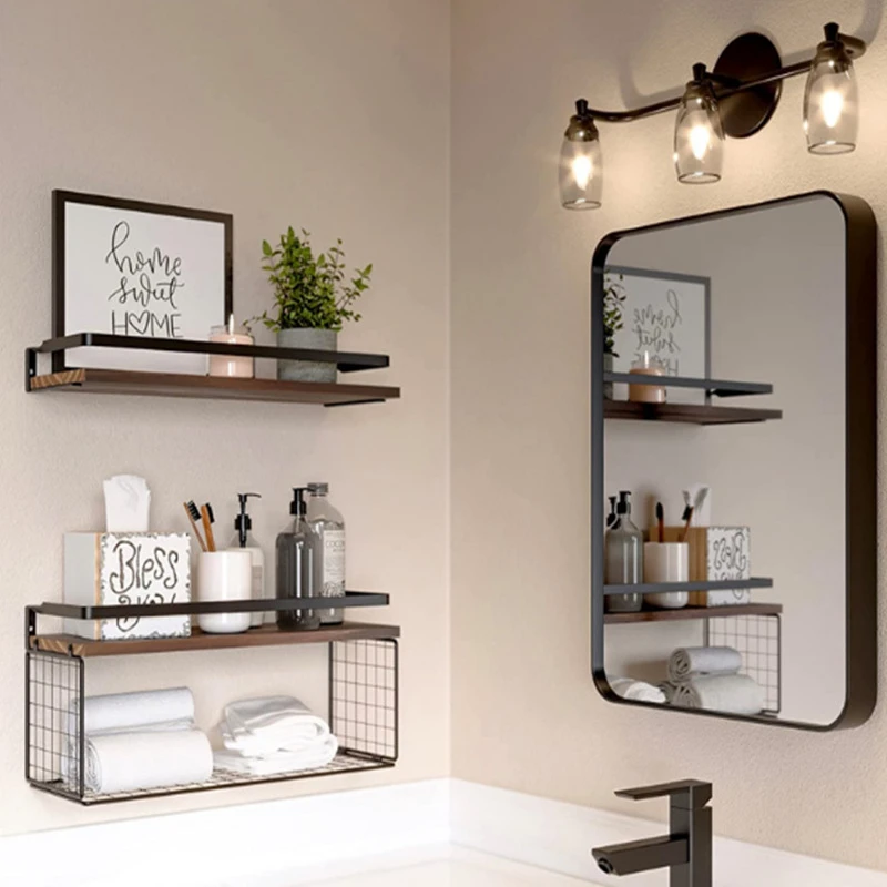 Rustic Wood Shelves Wall Mounted Bathroom Storage Shelf Toilet Paper ...