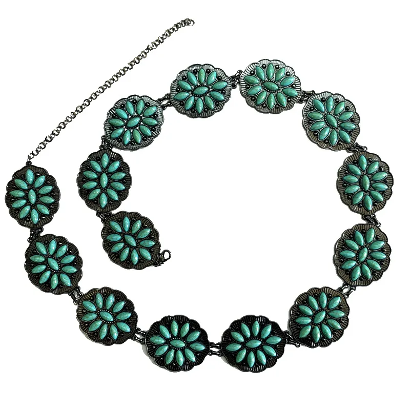 Vintage Western Bohemian Cowgirl Adjustable Turquoise Stone  display picture 2