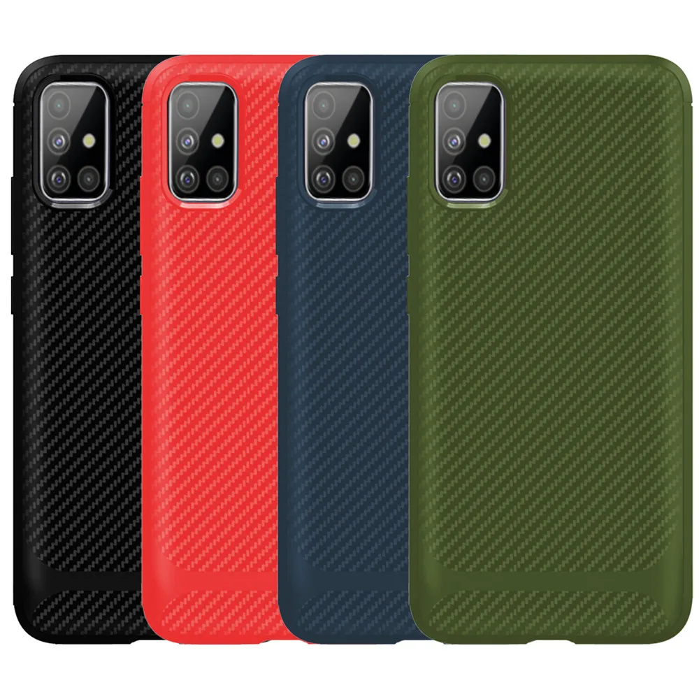 Free Shipping Laudtec Carbon Fiber Brushed Texture Soft TPU Protective Cover for Samsung A51 Phone C