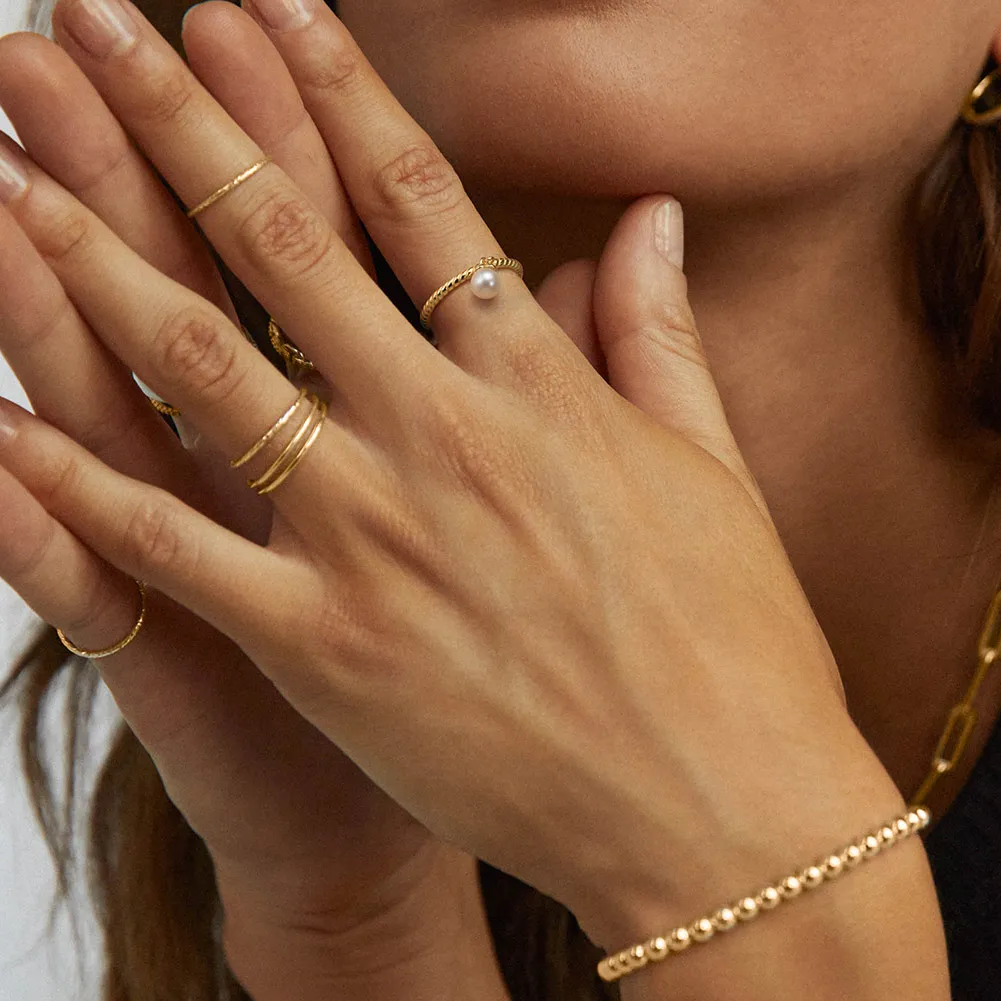 rinntin gpr19简约时尚饰品14k镀金精致迷你珍珠戒指女性设计