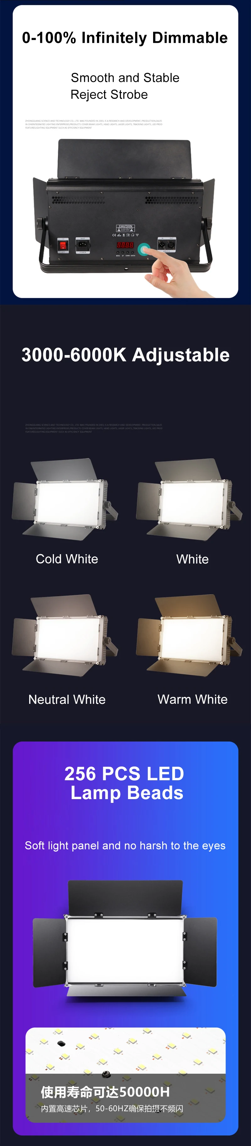 Professional LED 200 Watt DMX 512 Warm Cold White LED Panel Stage Light ...