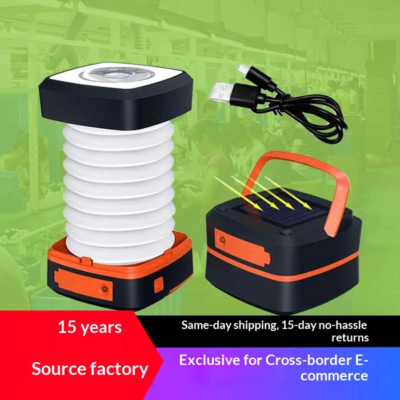Solar LED Camping Lantern Foldable USB Rechargeable ABS Tent Light Portable Hanging Lamp for Outdoor Emergency OEM - detail 5