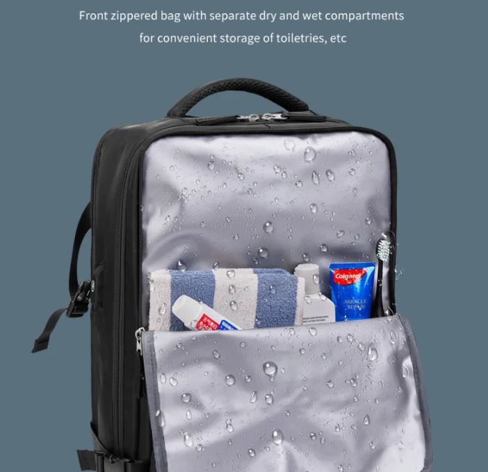 Factory Custom High Quality Extendable Laptop Backpack Business Travel Bag for Men RFID USB Waterproof Features Geometric Open