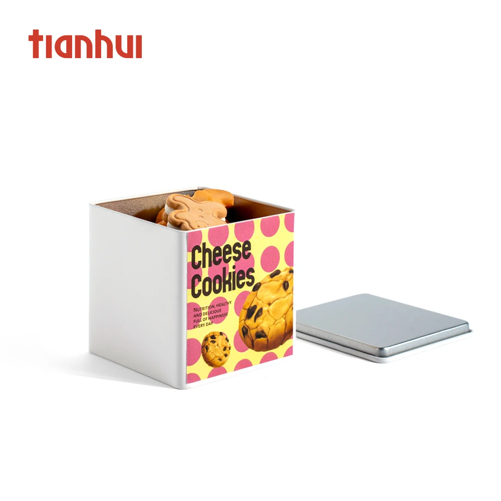 Caja de regalo de lata del envase del té cuadrado de Tianhui que empaqueta la caja de la lata del metal para las latas del metal de las galletas