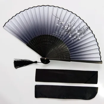 [I Am Your Fans]High Quality First class bamboo ribs Silk folding hand fan+black pouch