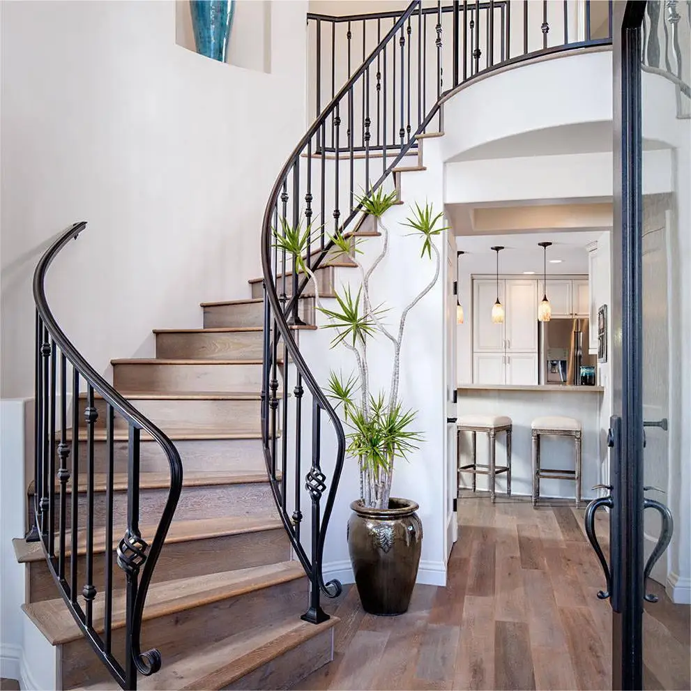 CBDMART Curved Glass Staircase Models Iron Stairs Steel Frame Stair Customized Curved Stairs