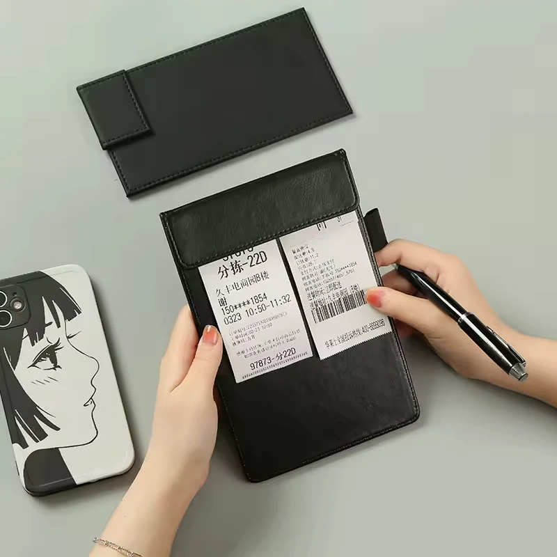 Quality Leather Cover Schedule Book With Pen Holder Leather Menu Folder Bill Receipt Folder for Hotel Restaurant Bar