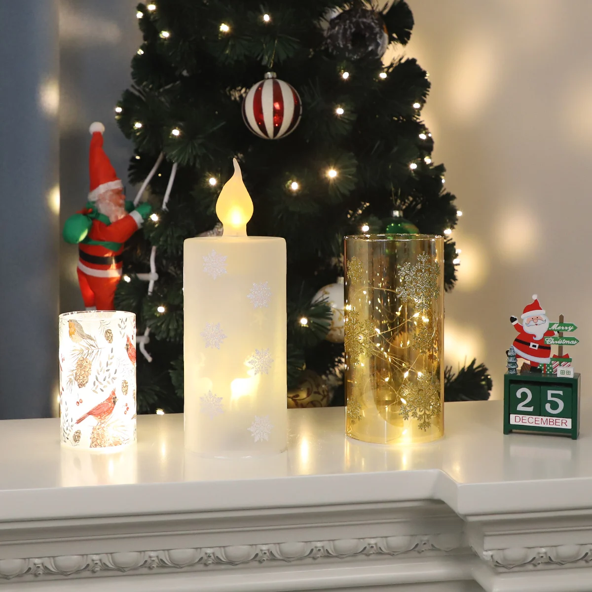 Wholesale personalized clear glass Christmas ornament electric light up led candle light details